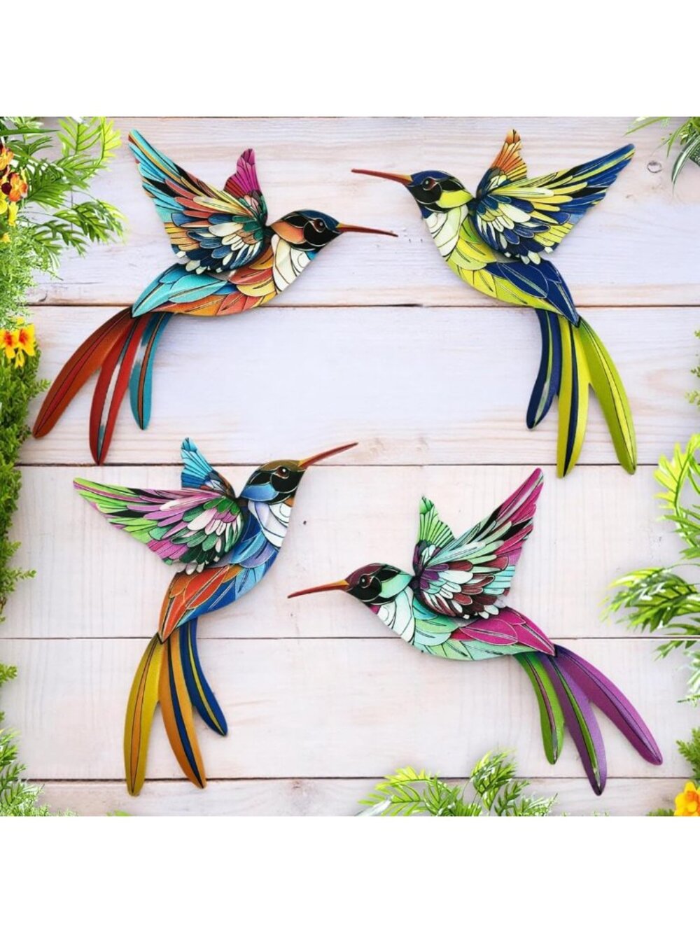 Colorful 3D Metal Hummingbird Wall Art Decor - Outdoor Garden Sculpture, Great